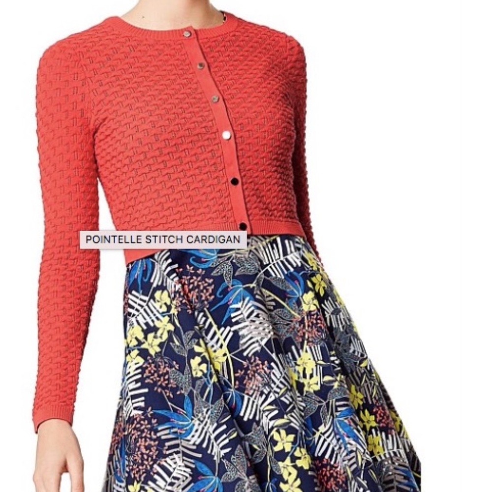 Karen Millen Pointelle Stitch Cardigan Large Red